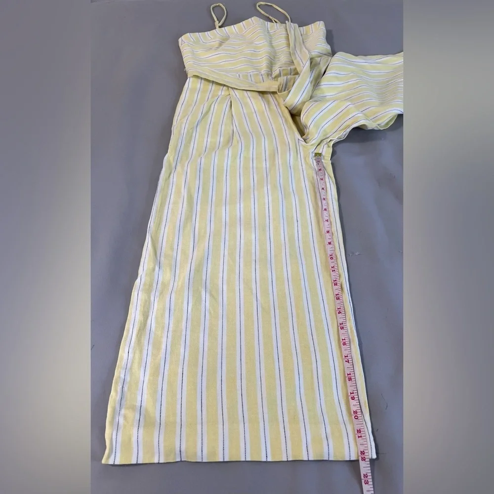 Banana Republic Women Yellow Stripe Linen-Cotton Cropped Jumpsuit‎ sz 4